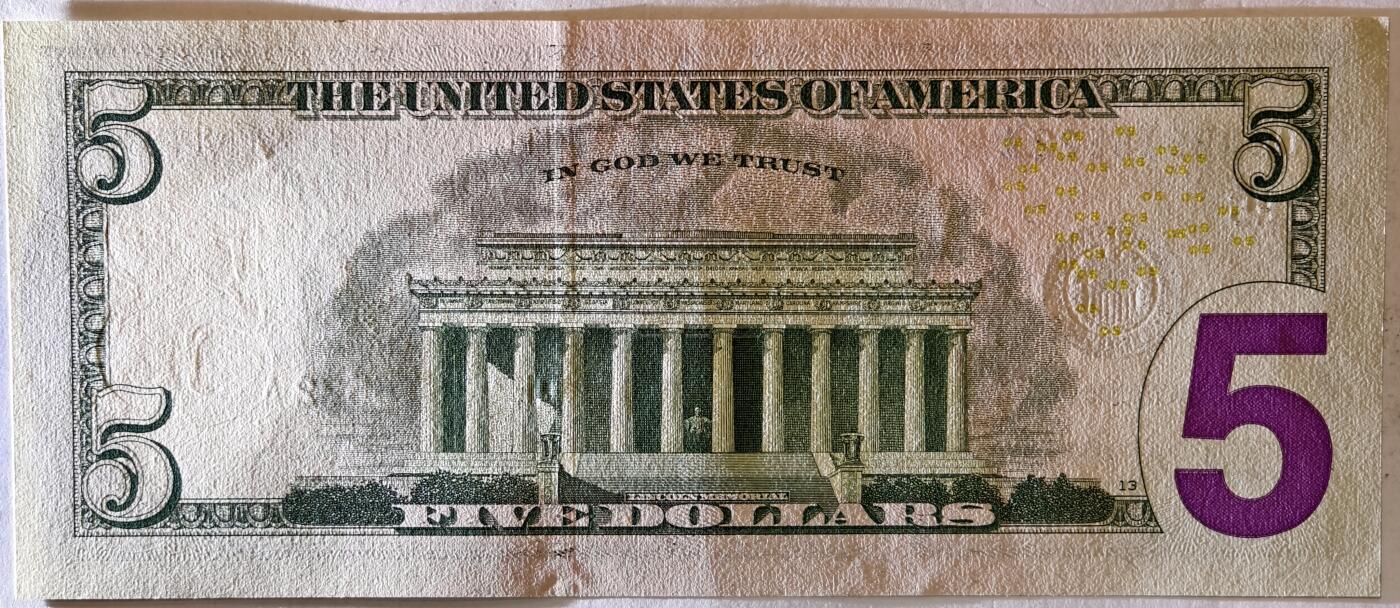 紫瑗钱币——第373期拍卖——纸币场 美国 2021年 E版 无序列 亚伯拉罕·林肯 5美元 彩色版 UNC