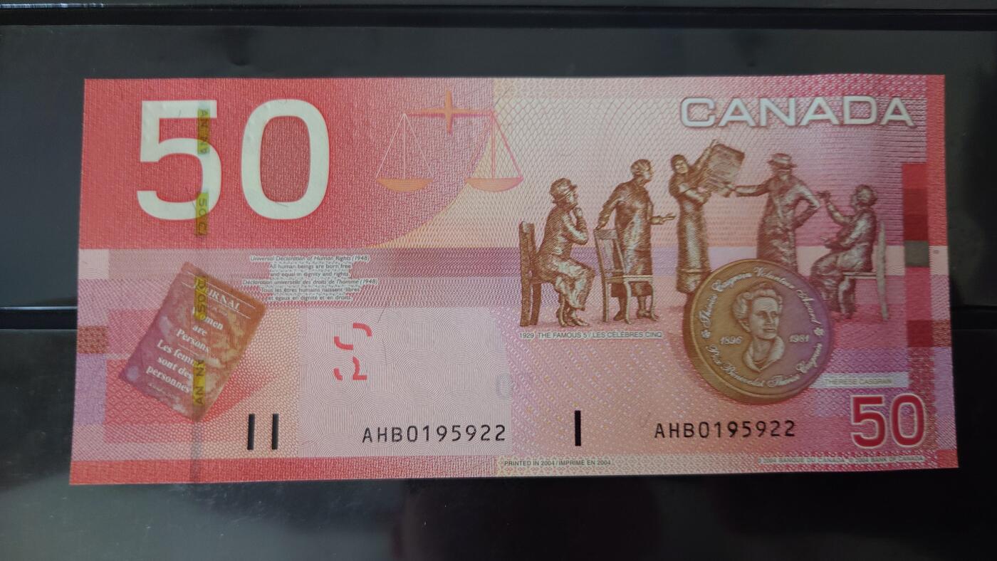 【世界钱币】精选微拍第116期暨2024年第27期  部分硬货0元起拍 还有新品1996首年瑞士人像1000等 2004年加拿大50元 旅版 全新绝品无47尾号922