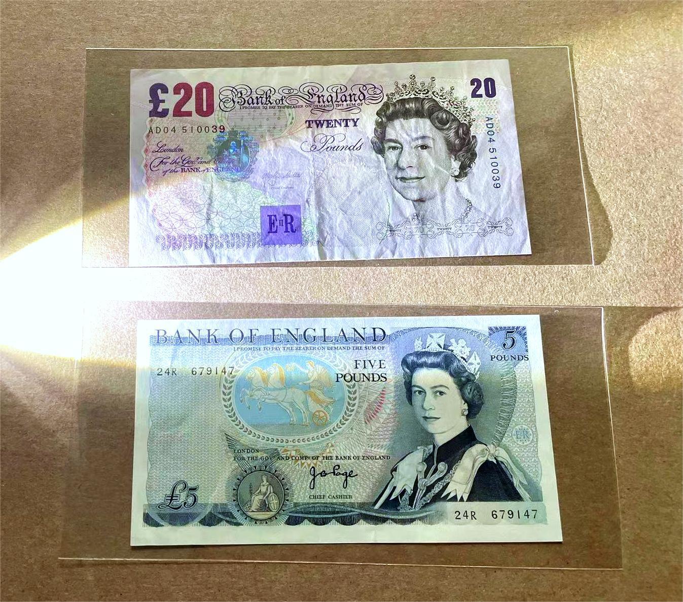 【Blue Auction】✨世界纸币精拍第498期【精】 【一组2张】英国E序列20镑&D序列5镑 品相如图 