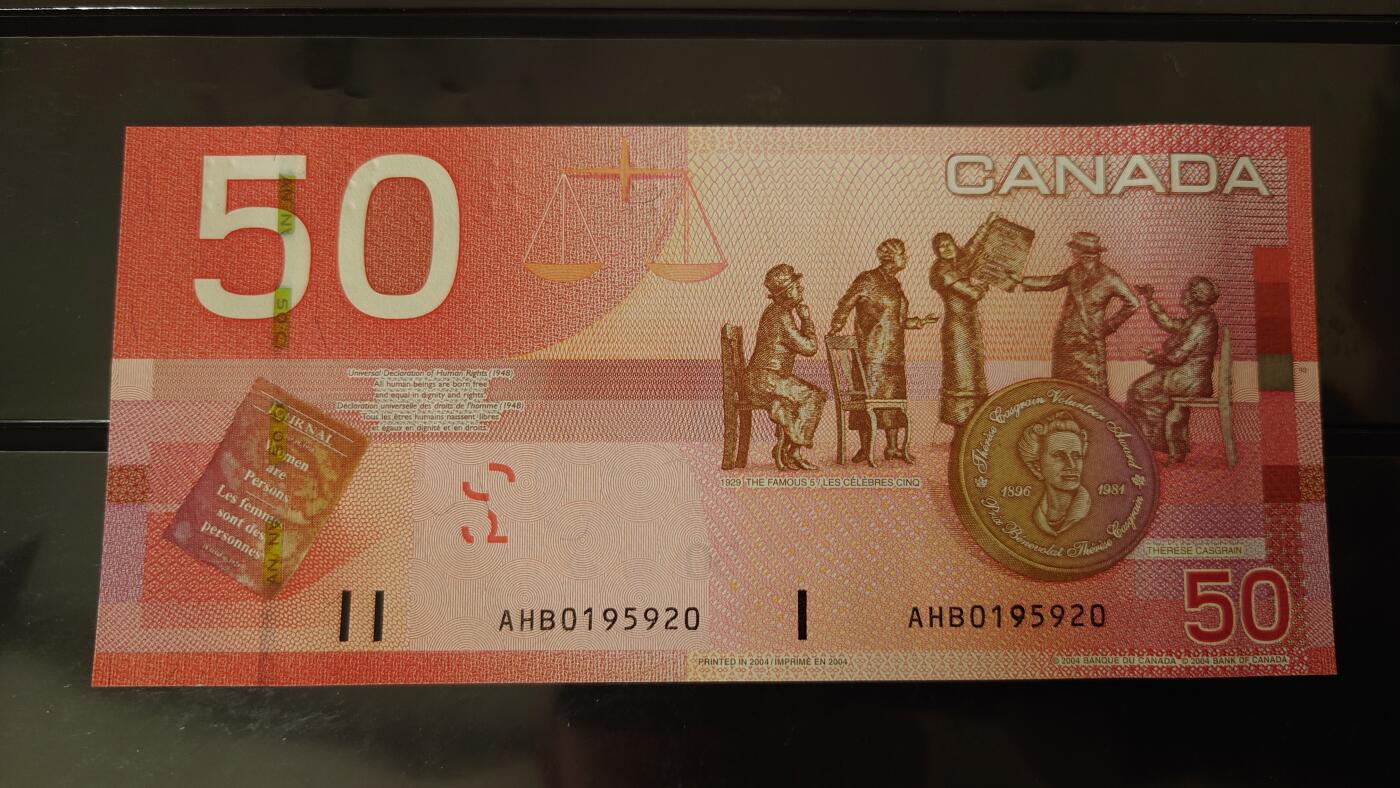 【世界钱币】精选微拍第116期暨2024年第27期  部分硬货0元起拍 还有新品1996首年瑞士人像1000等 2004年加拿大50元 旅版 全新绝品无47尾号920