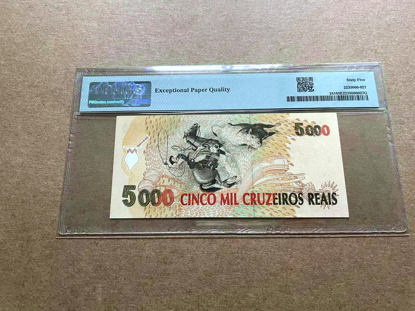 【Blue Auction】✨世界纸币精拍第498期【精】 【AA无47】巴西 1993年5000克鲁塞罗 PMG65EPQ 