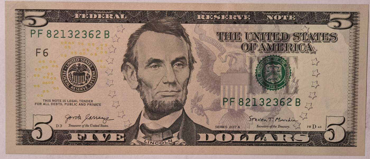 紫瑗钱币——第375期拍卖——纸币场 美国 2017年 F版 A序列 亚伯拉罕·林肯 5美元 彩色版 UNC-