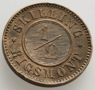 老藏家北欧特别场20240626（中拍皆有赠品），每周两拍，可寄存，周日统一发货 - 美品丹麦1868年1/2斯科林铜币