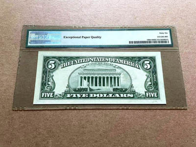【Blue Auction】✨世界纸币精拍第498期【精】  【111豹子号】美国 1963年5美金 PMG66EPQ 