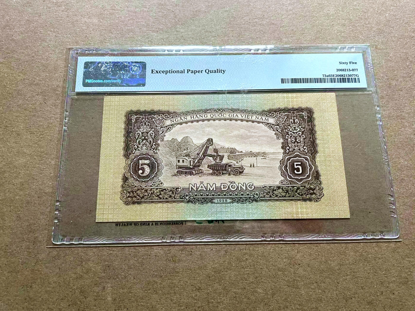 【Blue Auction】✨世界纸币精拍第498期【精】 【a版】越南 1958年5盾 PMG65EPQ 
