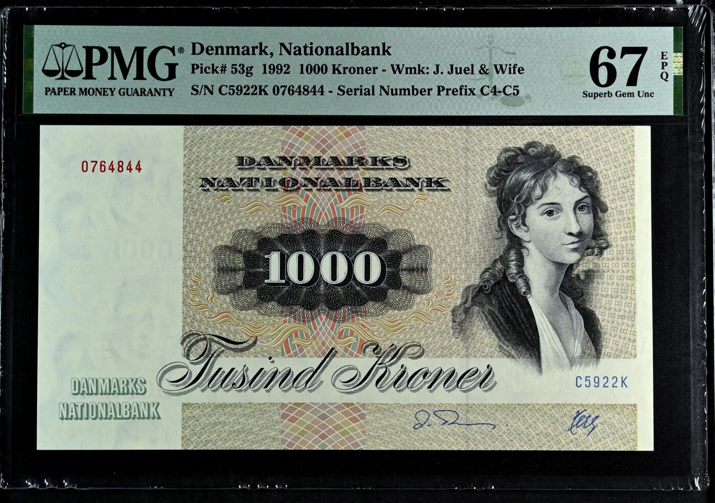 【Blue Auction】✨世界纸币精拍第498期【精】 丹麦 1992年1000克朗 大松鼠 PMG67EPQ 高分
