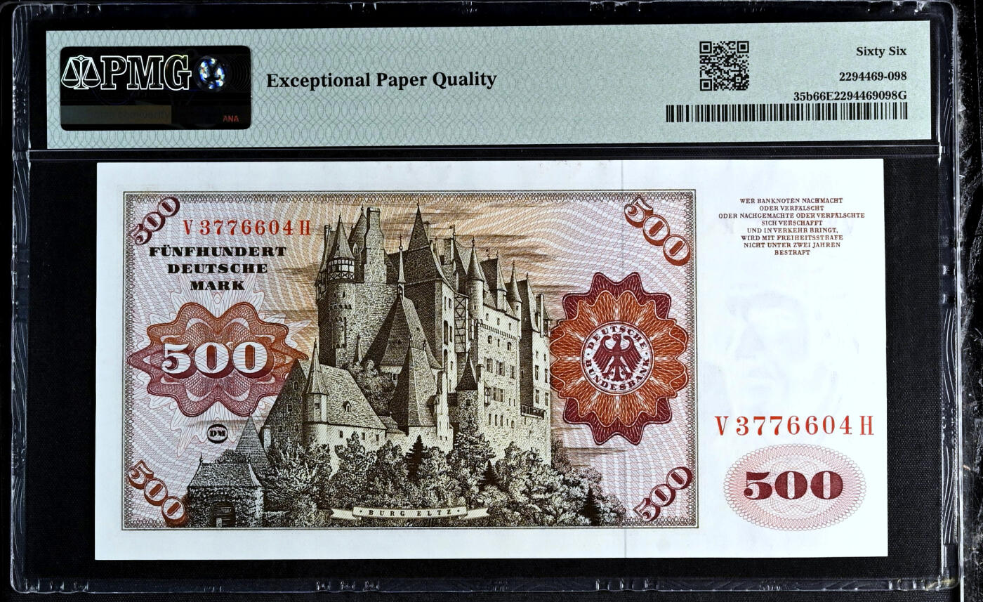 【Blue Auction】✨世界纸币精拍第498期【精】  德国 1977年500马克 经典大副 雕刻细腻 PMG66EPQ 