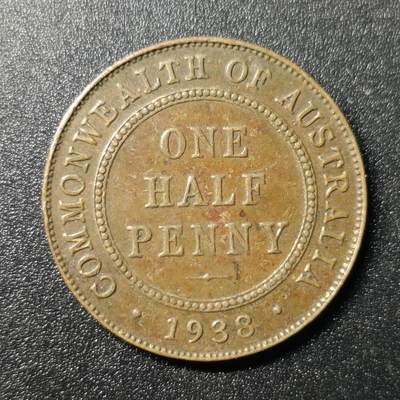 ↓君缘收藏136期☞钱币邮品↓无佣金、可寄存、满10元包邮  - 澳大利亚1938年乔治六世文字版1/2半便士老铜币