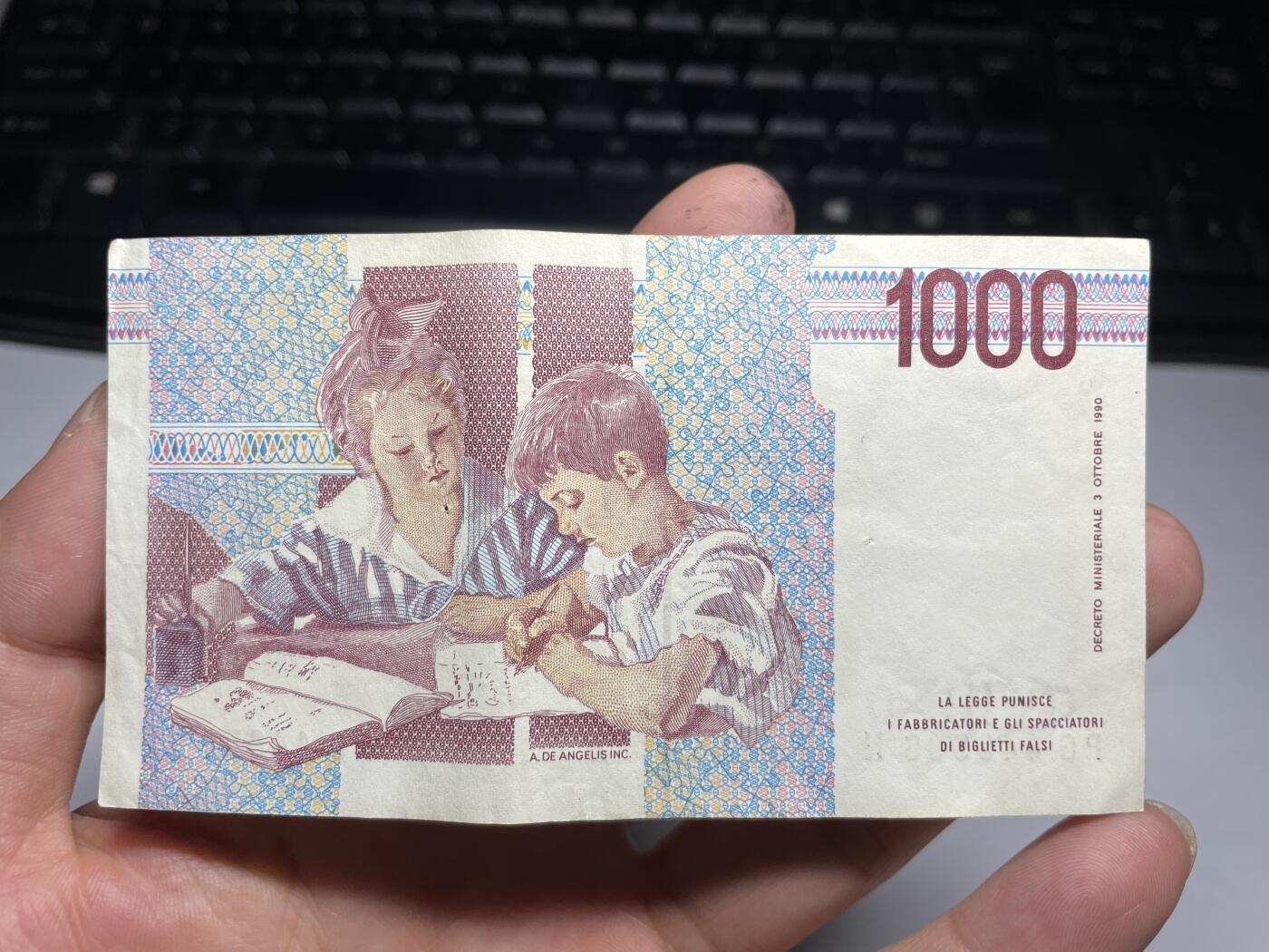 2024年集古藏今外币拍卖第九期-第10场—（总第90拍）-纸币专场，本期拍完两三天内完成这一期10拍的发货，发完货再继续上拍 1990年意大利1000里拉