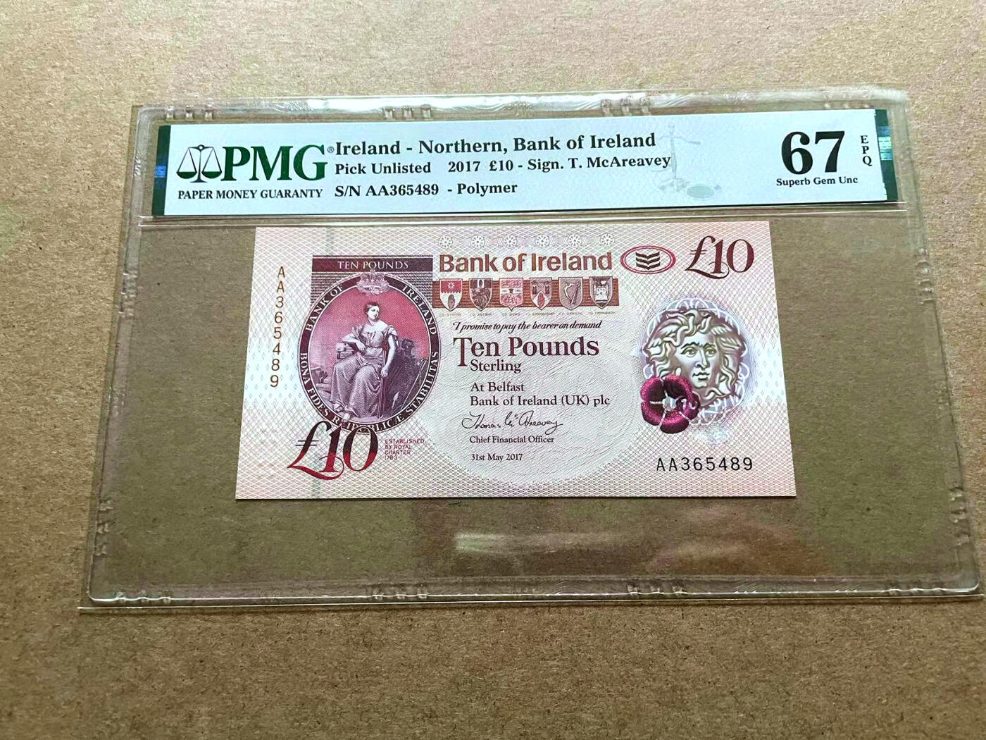 【Blue Auction】✨世界纸币精拍第498期【精】 【AA】北爱尔兰 2017年10镑 PMG67EPQ 高分