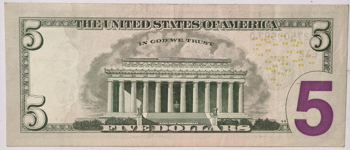 紫瑗钱币——第375期拍卖——纸币场 美国 2017年 L版 A序列 亚伯拉罕·林肯 5美元 彩色版 流通品