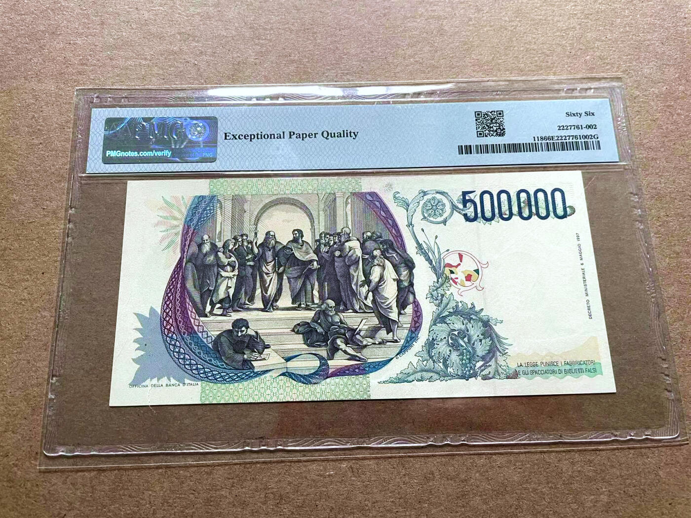 【Blue Auction】✨世界纸币精拍第498期【精】   意大利 1997年50万里拉 PMG66EPQ 经典拉斐尔 