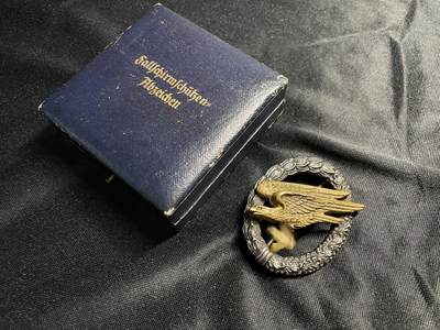 戎马世界章牌大赏第72期，德国专场 - 早期容克tombak带盒伞兵勋章，带原盒，顶级容克组合，非常难得