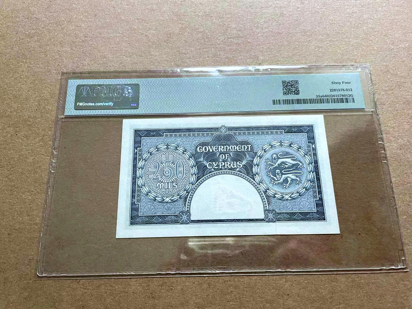 【Blue Auction】✨世界纸币精拍第498期【精】  塞浦路斯 1957年250米尔 大冠女王 BWC出品 清新耐看 PMG64 