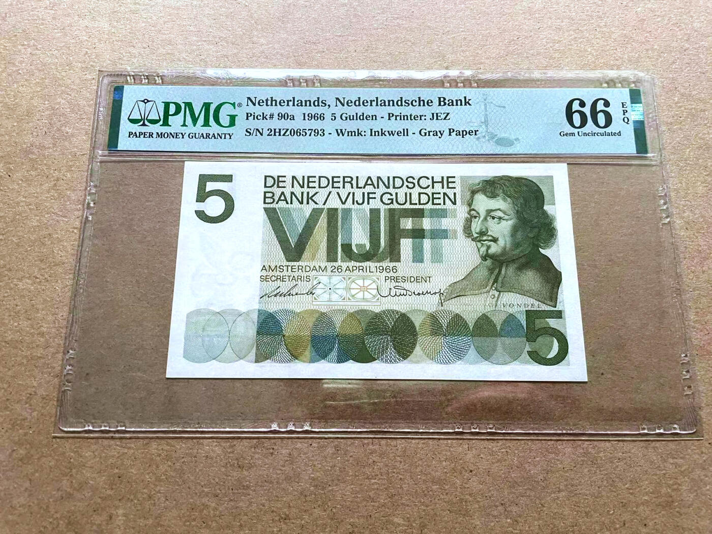 【Blue Auction】✨世界纸币精拍第498期【精】 荷兰 1966年5盾PMG66EPQ 