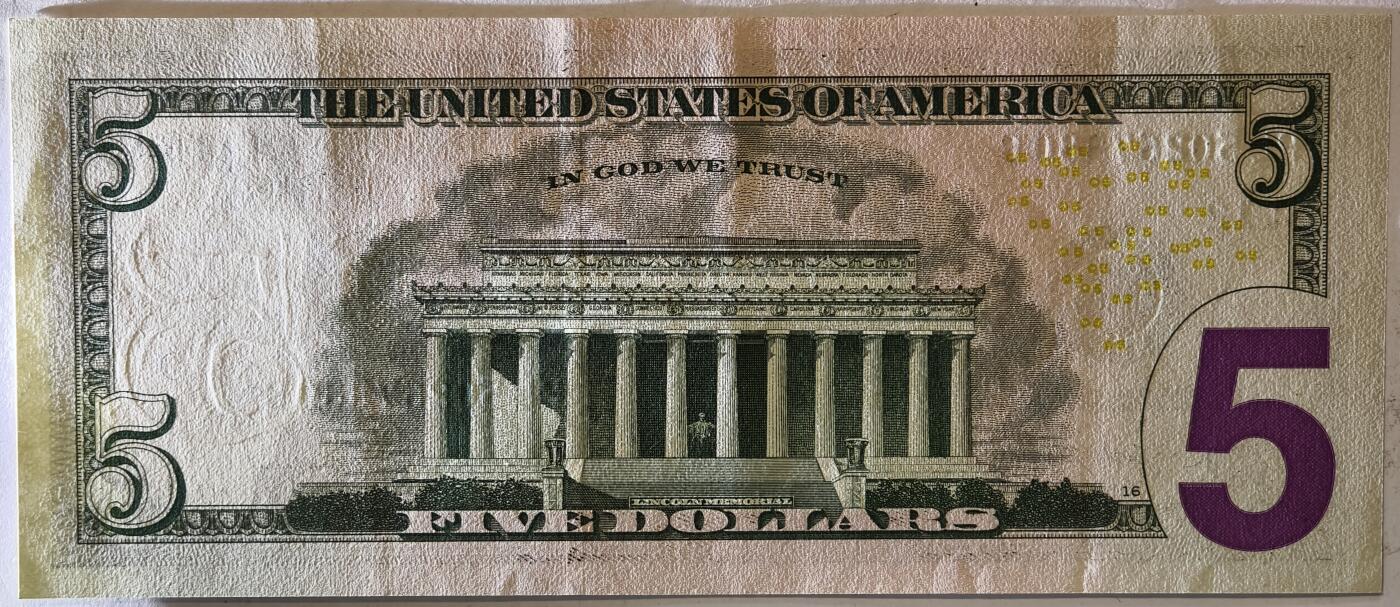 紫瑗钱币——第373期拍卖——纸币场 美国 2017年 L版 A序列 亚伯拉罕·林肯 5美元 彩色版 UNC