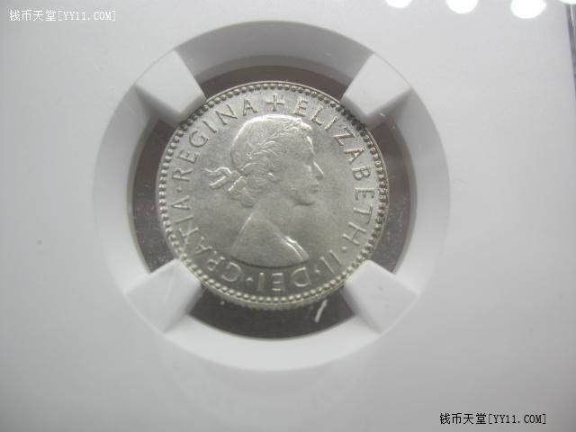 NGC-MS63英属澳大利亚1954年【无肩版】6便士银币