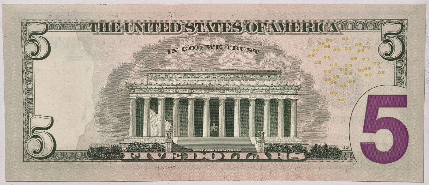 紫瑗钱币——第373期拍卖——纸币场 美国 2021年 E版 无序列 亚伯拉罕·林肯 5美元 彩色版 UNC