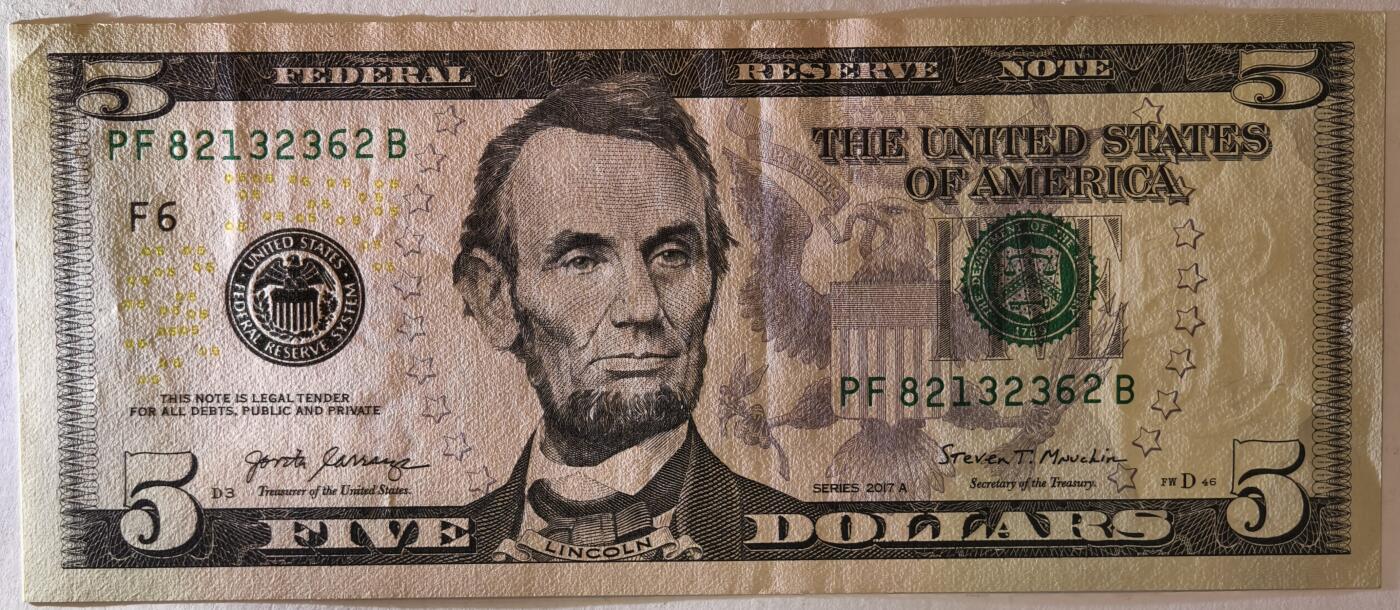 紫瑗钱币——第375期拍卖——纸币场 美国 2017年 F版 A序列 亚伯拉罕·林肯 5美元 彩色版 UNC-