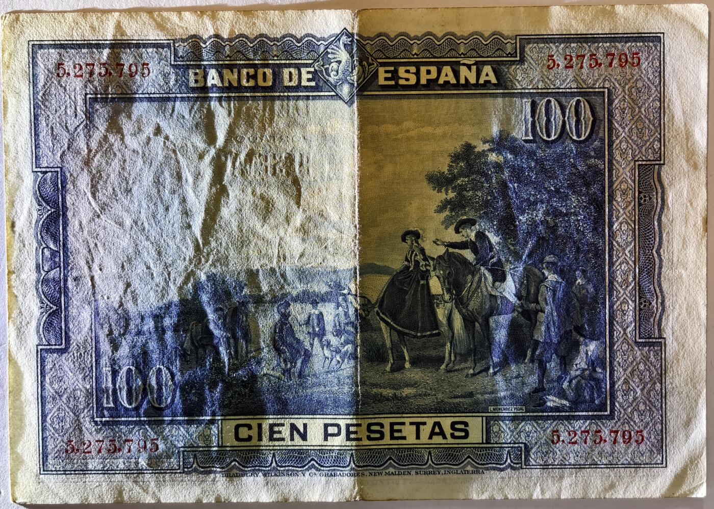 紫瑗钱币——第387期拍卖——纸币场 西班牙 1928年 中央银行 油画《唐吉坷德》 100比塞塔 AU (P-76a)