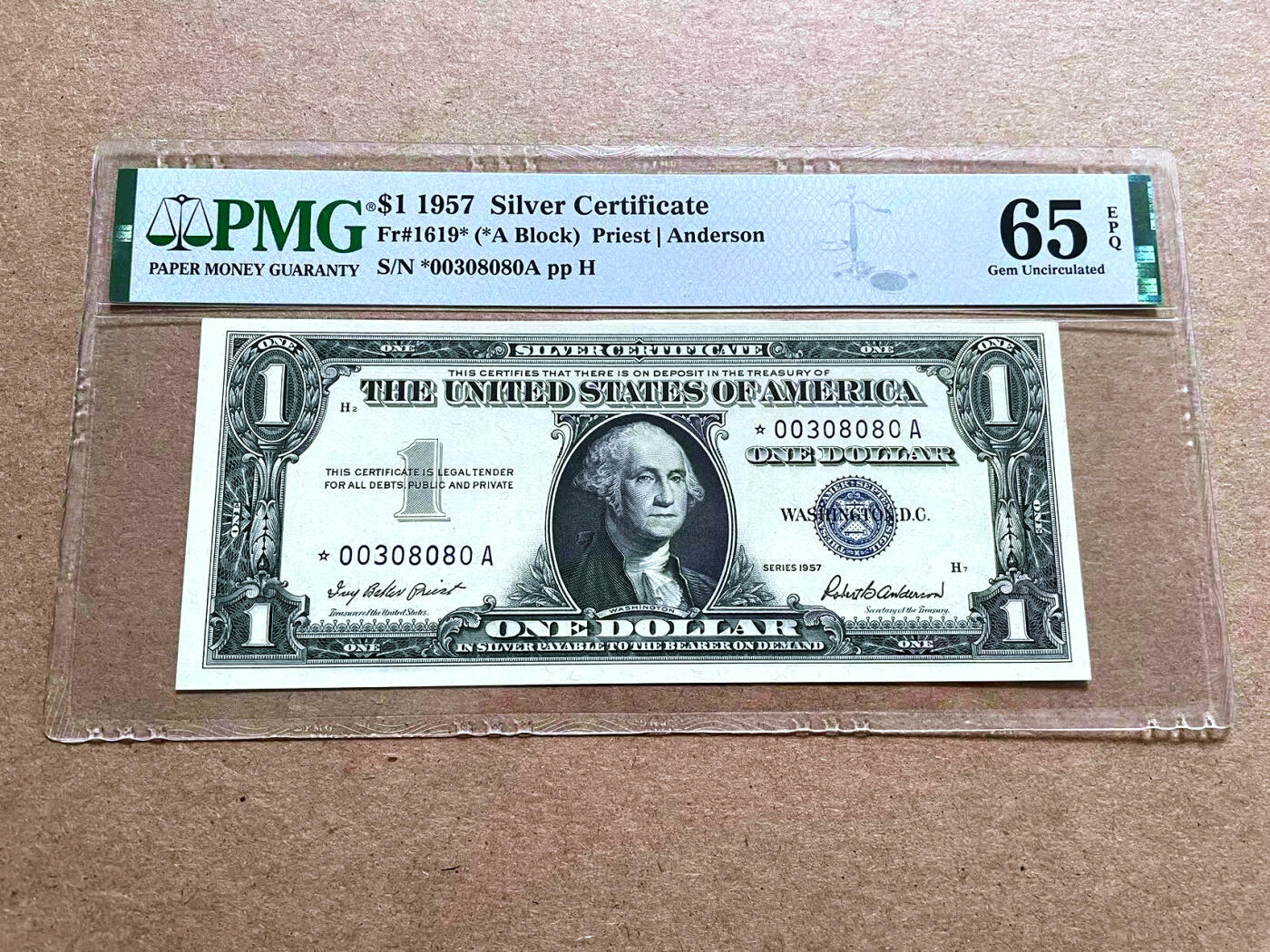 【Blue Auction】✨世界纸币精拍第498期【精】 【补号无47】美国 1957年1美金 银币券 PMG65EPQ 