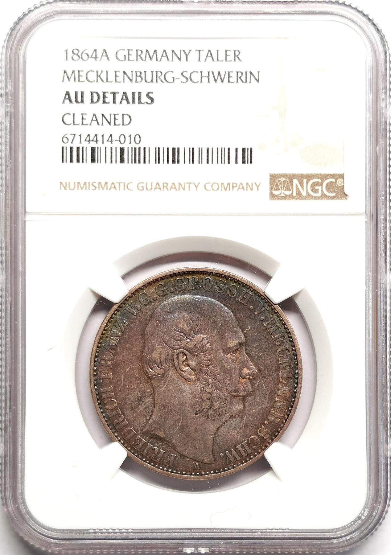 凡希社世界钱币微拍第二百七十五期 1864梅克伦堡什未林泰勒NGC-AUD