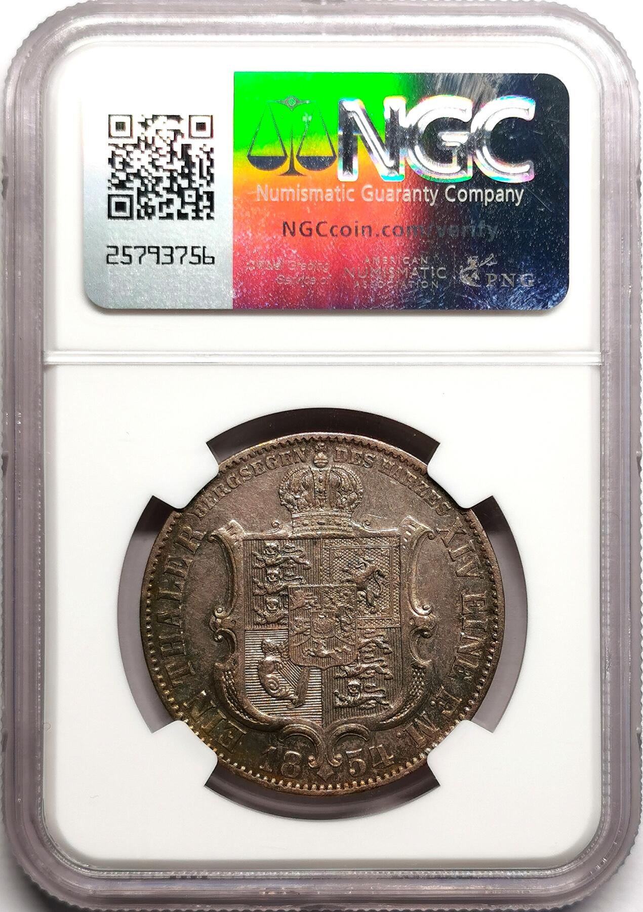 凡希社世界钱币微拍第二百七十五期 1854汉诺威泰勒NGC-AUD