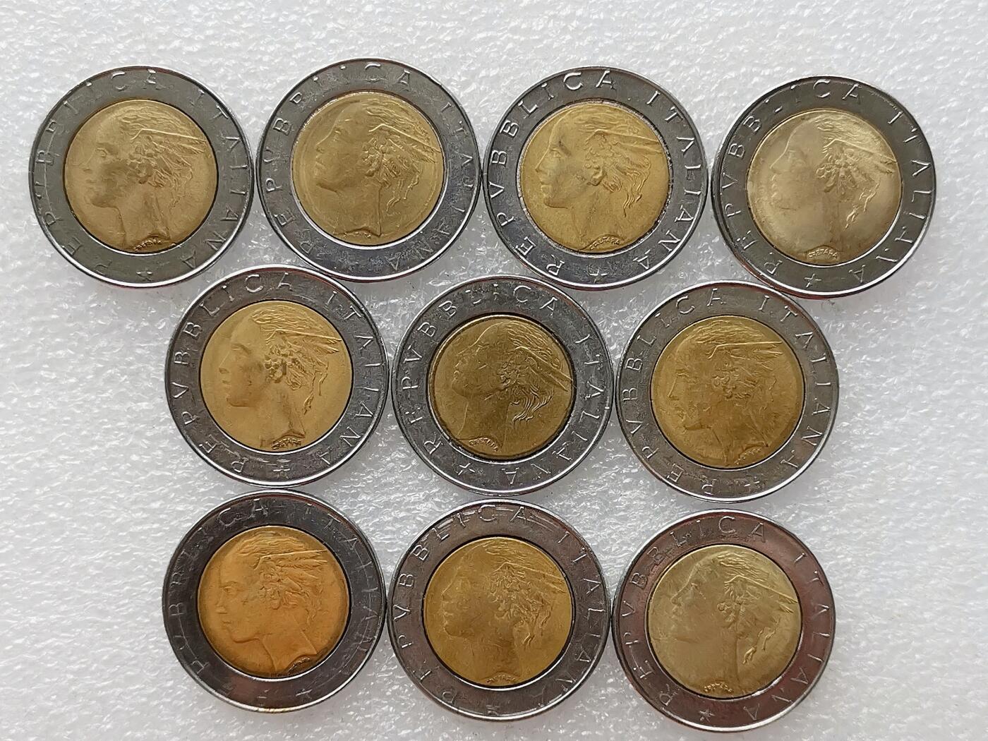 第一海外回流一元起拍收藏 散币专场 第99期 意大利500里拉双色币 10枚