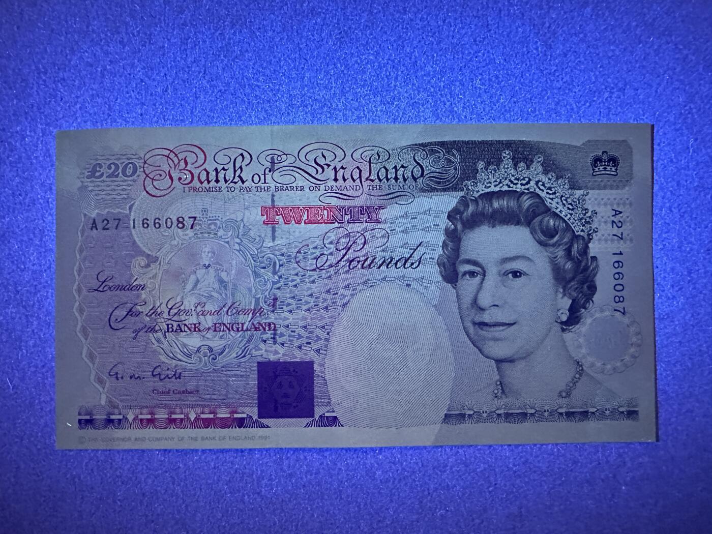 《张总收藏》156期-欧亚外币超精品场 英格兰20镑 UNC E序列 皇冠版 局部轻微荧光 无4