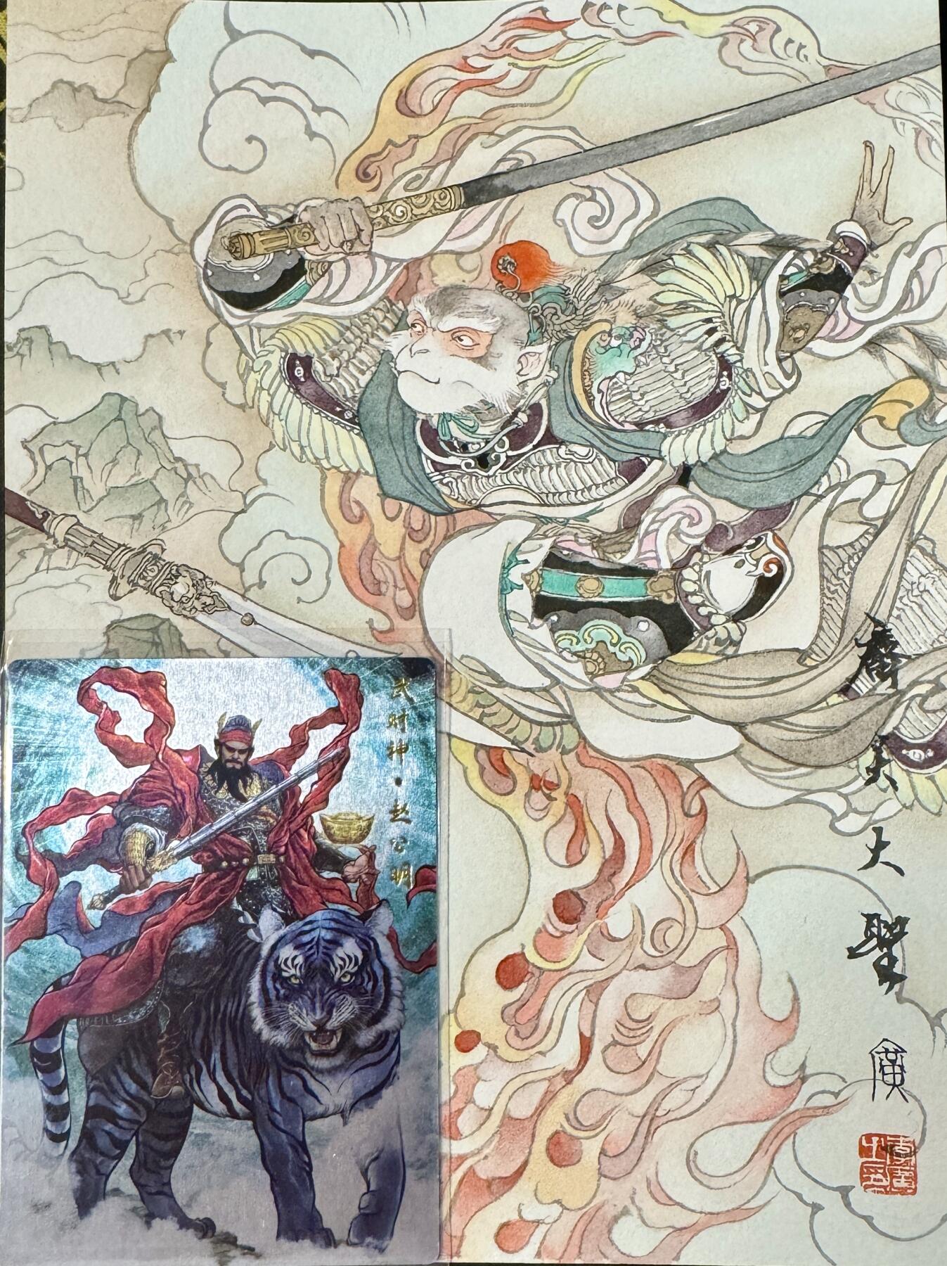 白泽拍卖卡牌专场第4期（六月精阳） 2024 李广手绘画拼图 小圣战大圣 孙悟空 19cm*13.5cm
