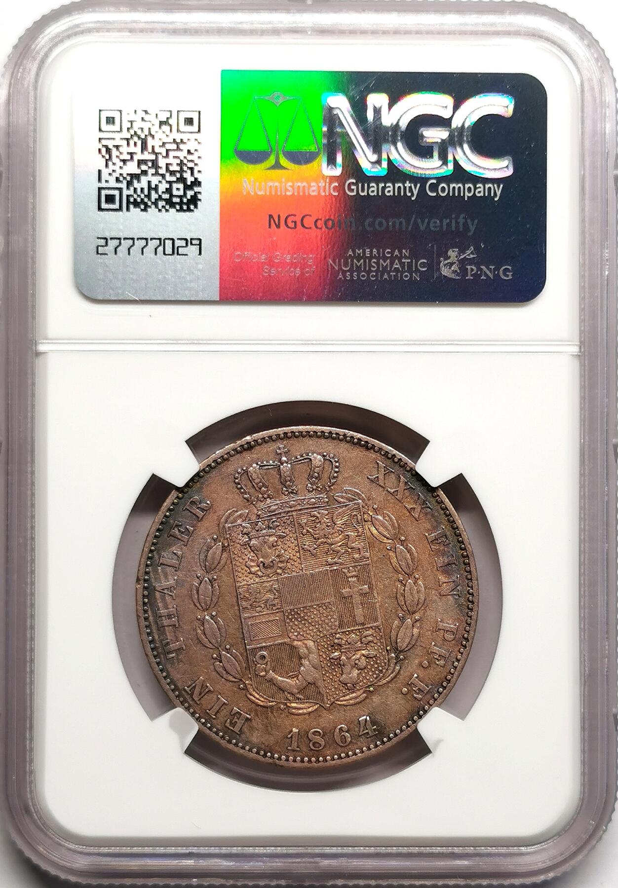 凡希社世界钱币微拍第二百七十五期 1864梅克伦堡什未林泰勒NGC-AUD