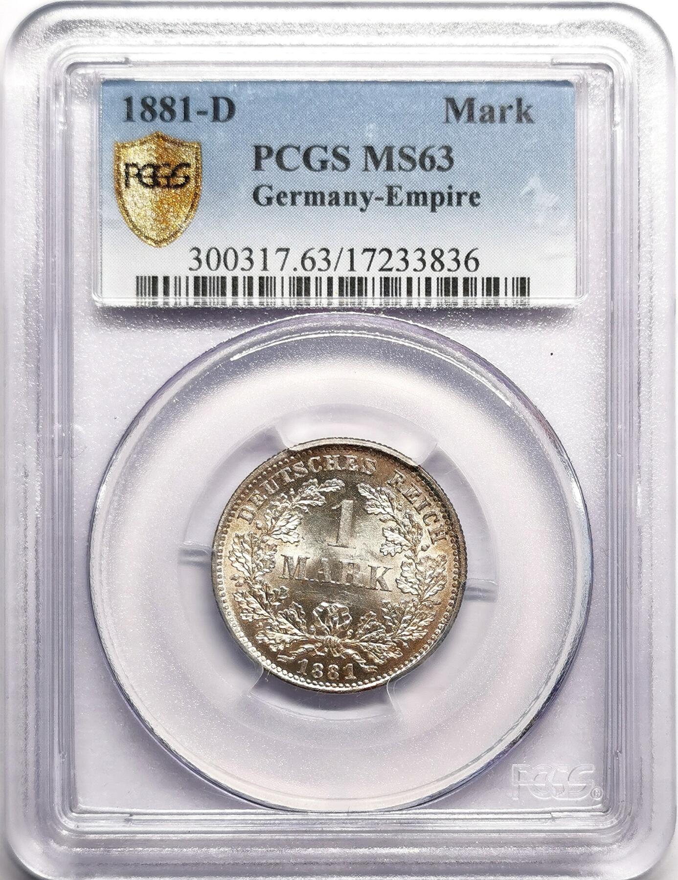 凡希社世界钱币微拍第二百七十五期 1881D德国银马克PCGS-MS63