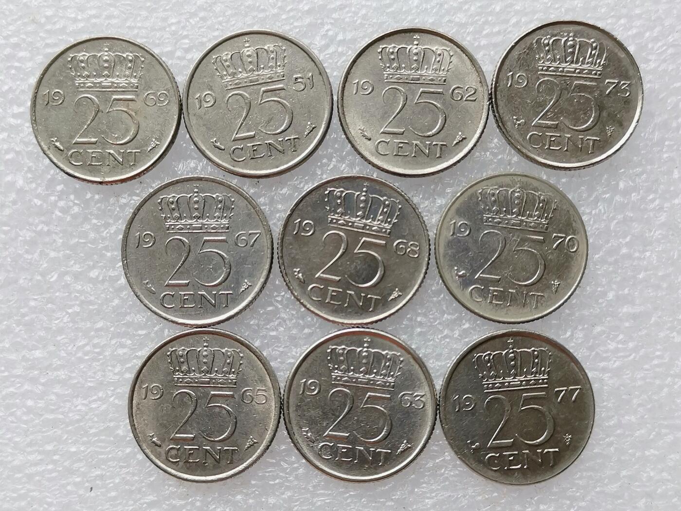 第一海外回流一元起拍收藏 散币专场 第99期 荷兰25分镍币 朱莉安娜时期 10枚