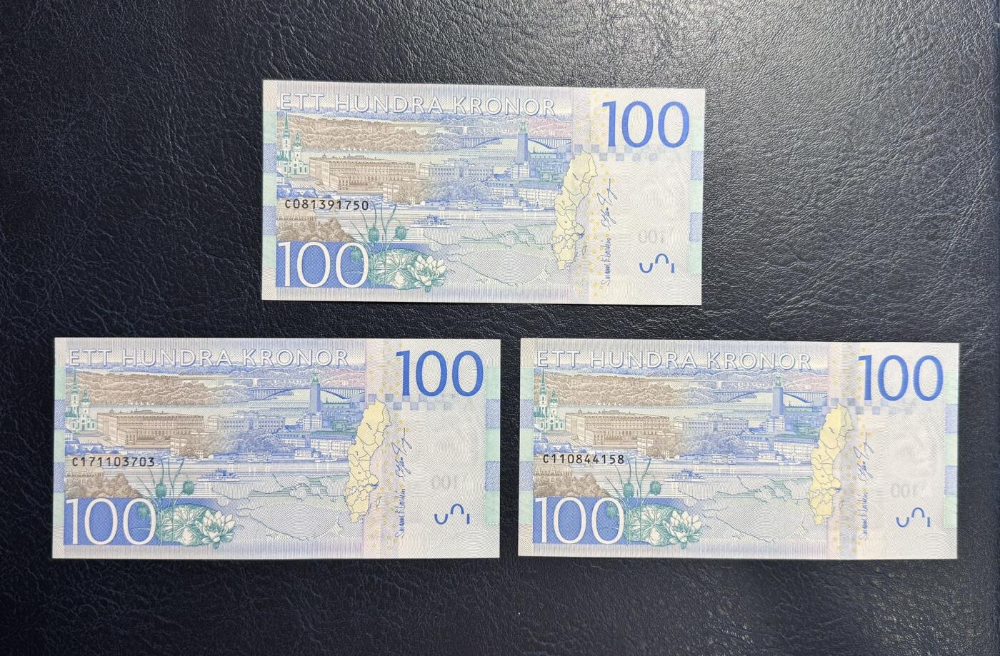 收藏联盟Quantum Auction 第357期拍卖  瑞典2016年100克朗三张 品相UNC 女星葛泰丽.嘉宝