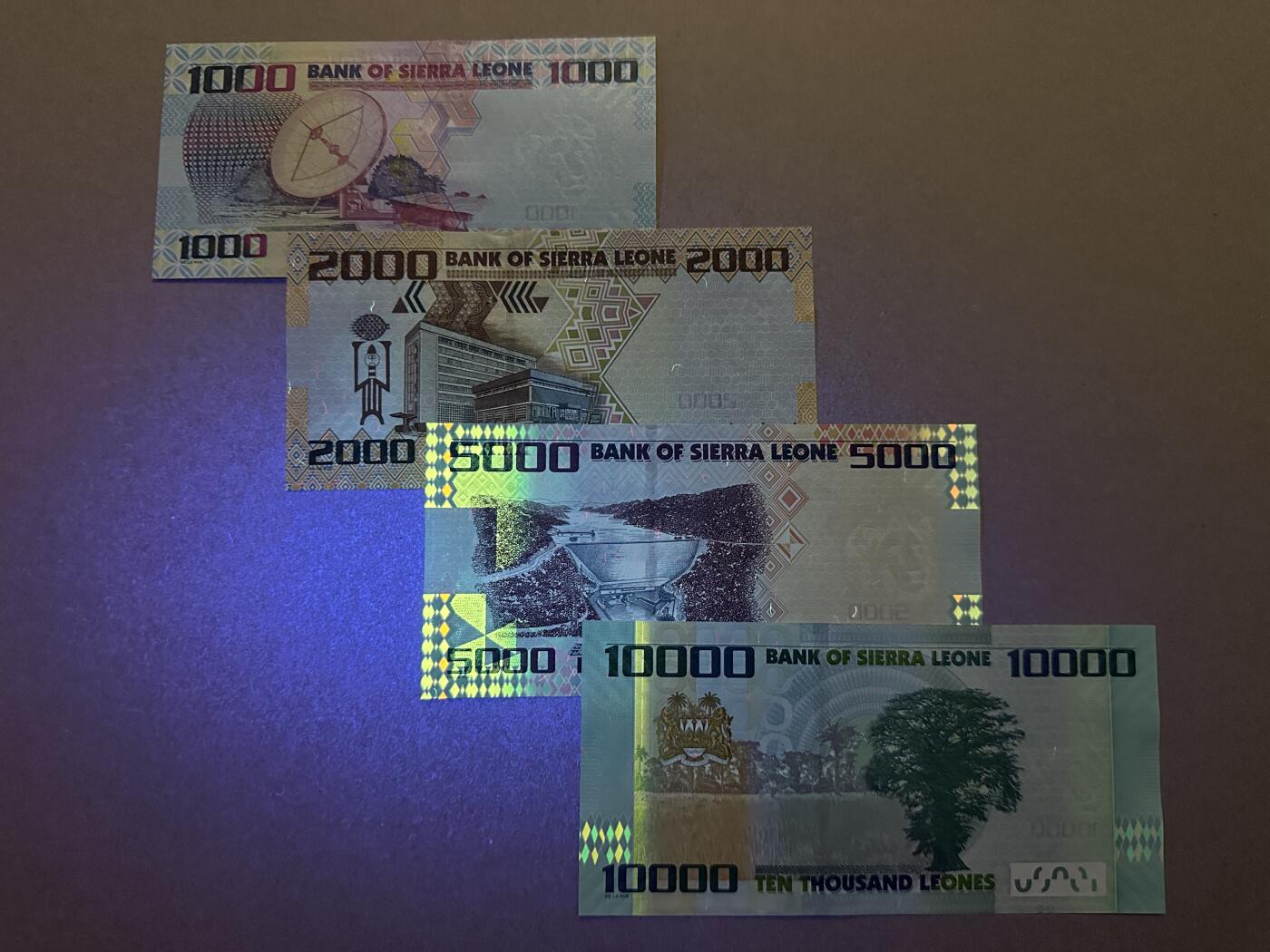 《张总收藏》156期-欧亚外币超精品场 塞拉利昂1000-10000利昂4张 UNC 2020年版 全程无4