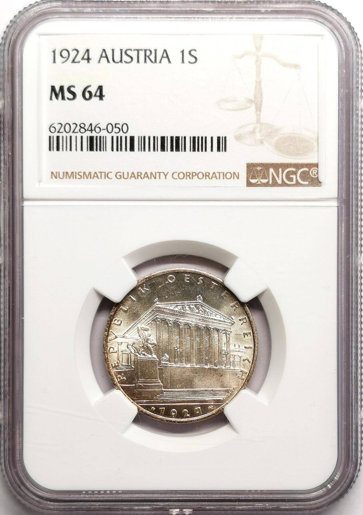 凡希社世界钱币微拍第二百七十五期 1924奥地利共和国先令银币NGC-MS64