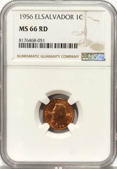 博洋堂世界钱币拍卖第167期（全场包邮） - NGC MS66RD 萨尔瓦多1956年1分铜币，NGC冠军分！