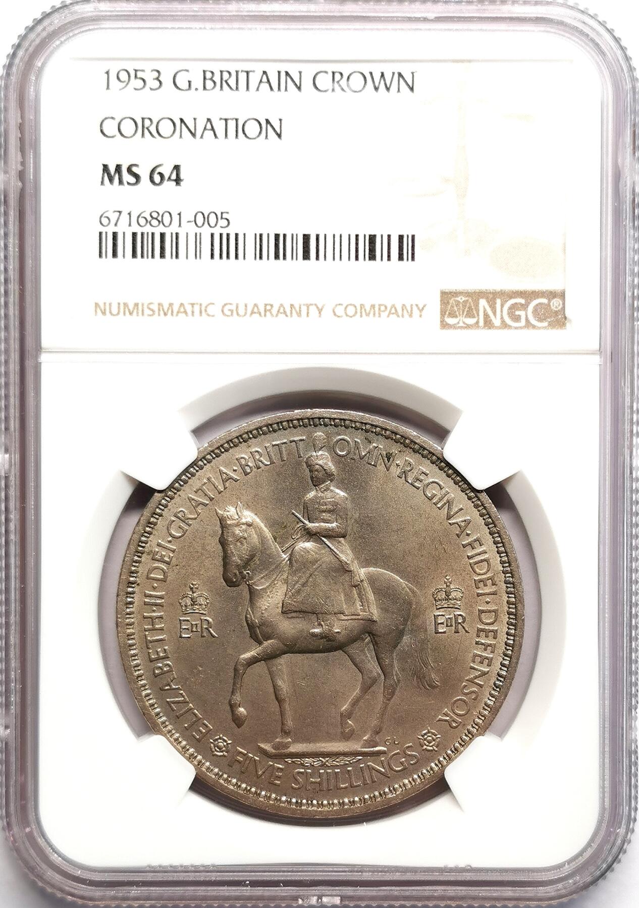凡希社世界钱币微拍第二百七十五期 1953英国伊丽莎白加冕克朗NGC-MS64