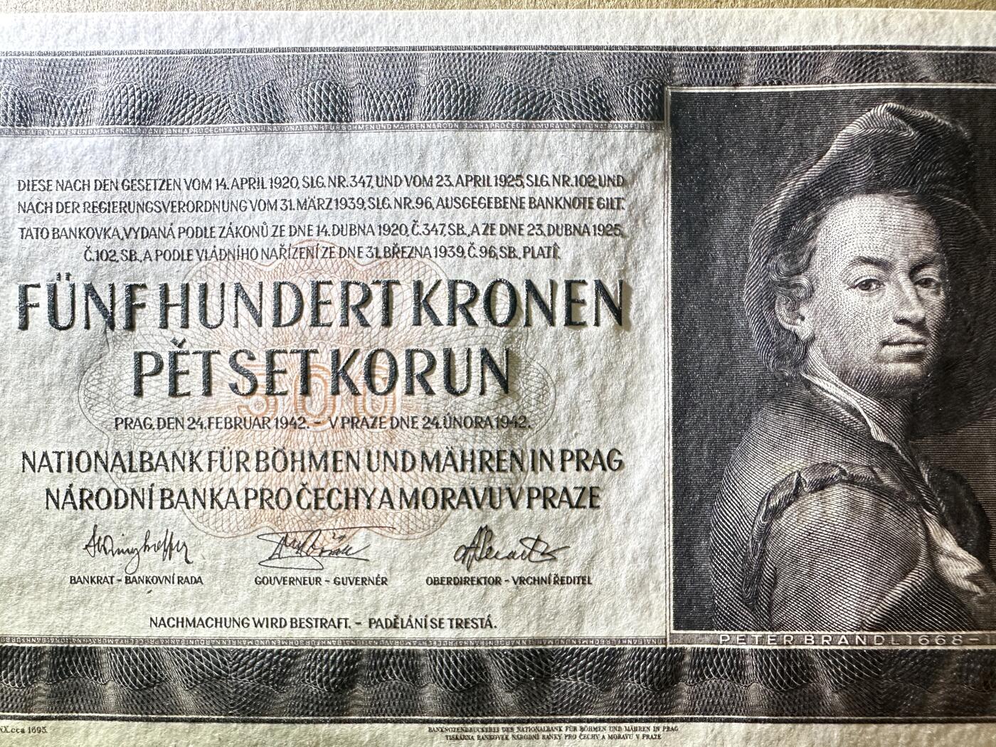 《张总收藏》156期-欧亚外币超精品场 波西米亚与摩拉维亚500克朗 UNC 1942年老版本 无4大票幅