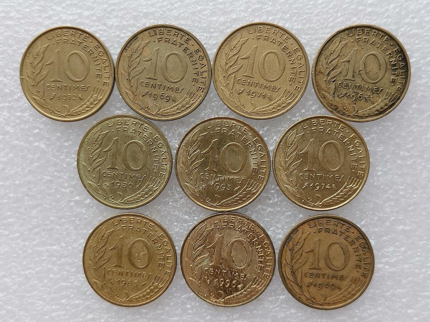 第一海外回流一元起拍收藏 散币专场 第99期 法国10分 10枚