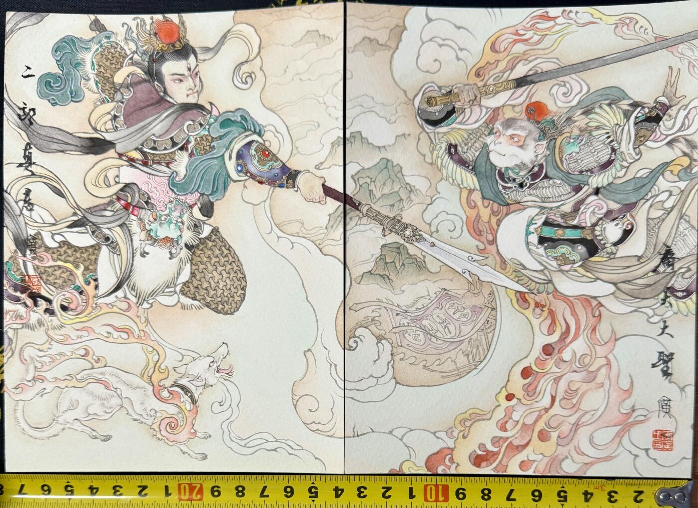 白泽拍卖卡牌专场第4期（六月精阳） 2024 李广手绘画拼图 小圣战大圣 孙悟空 19cm*13.5cm