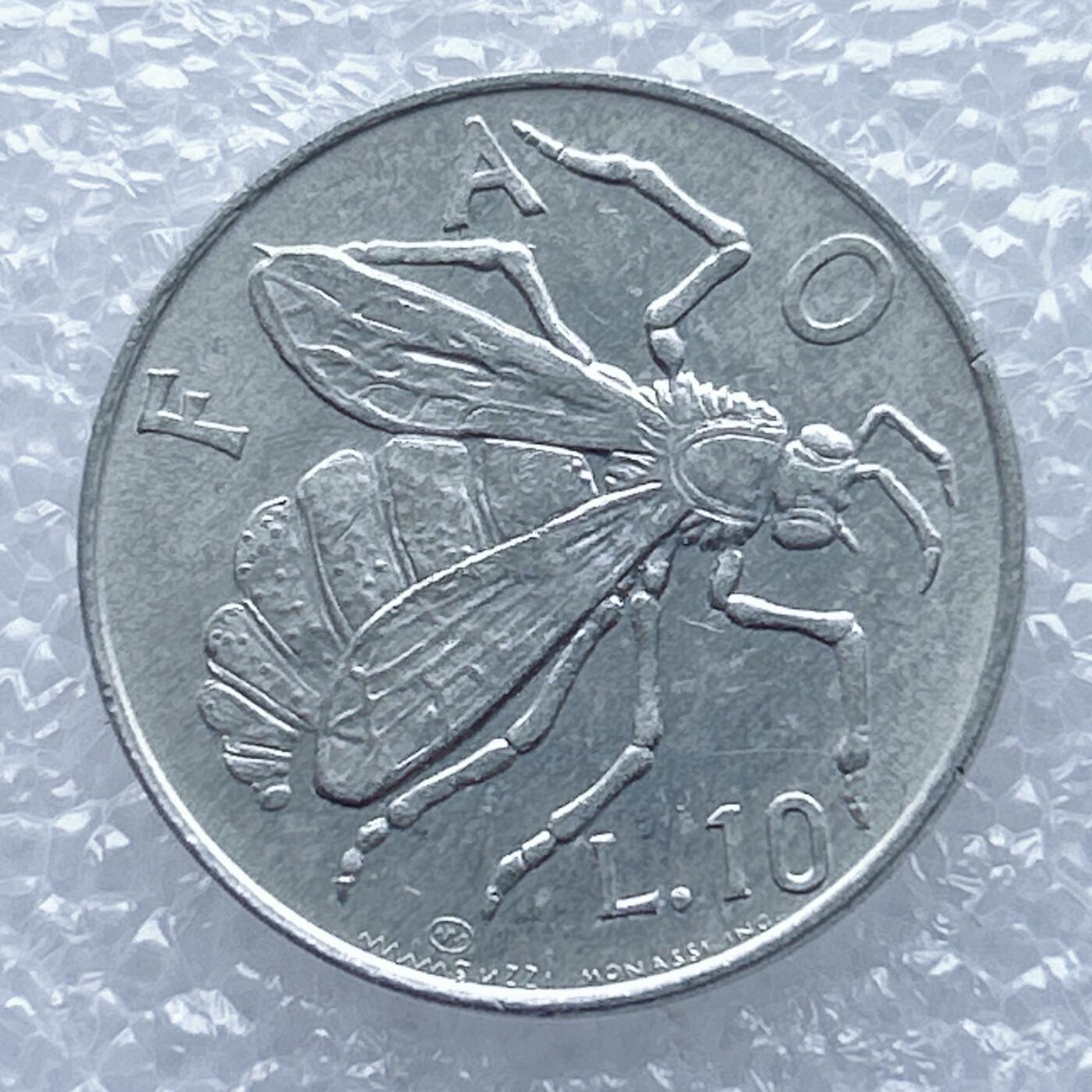 海外回流1元起拍小铺 各国钱币散币场 第13期 圣马力诺1974年10里拉蜜蜂FAO纪念铝币