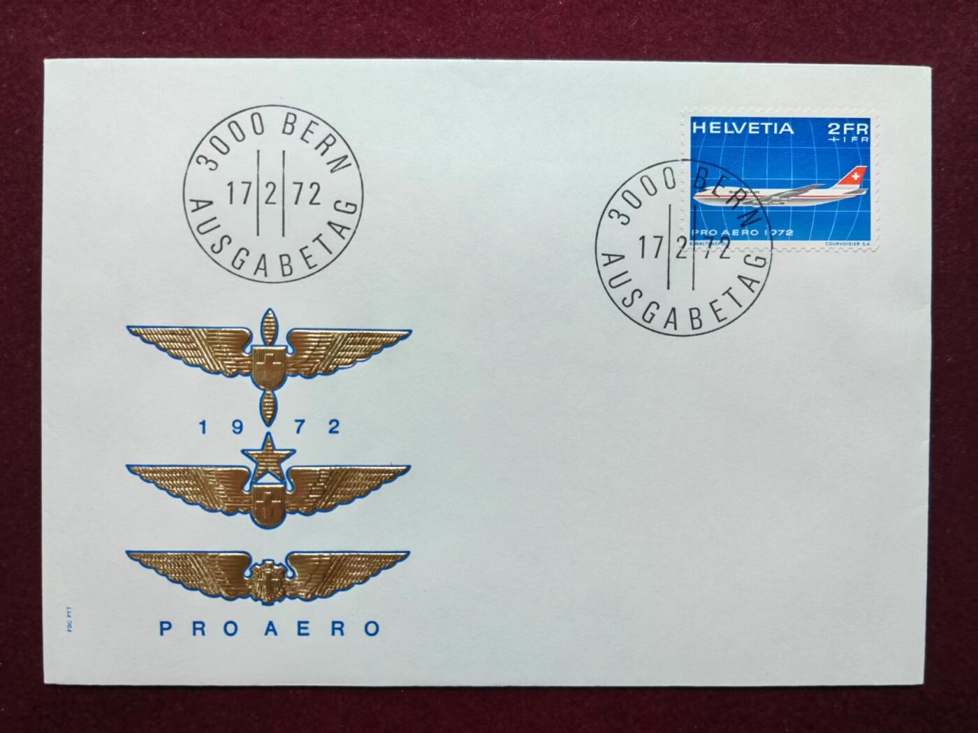 联合阁邮币社™ ——“航空、人物专题专场” 1972年苏黎世至纽约次横渡大西洋25周年-烫金