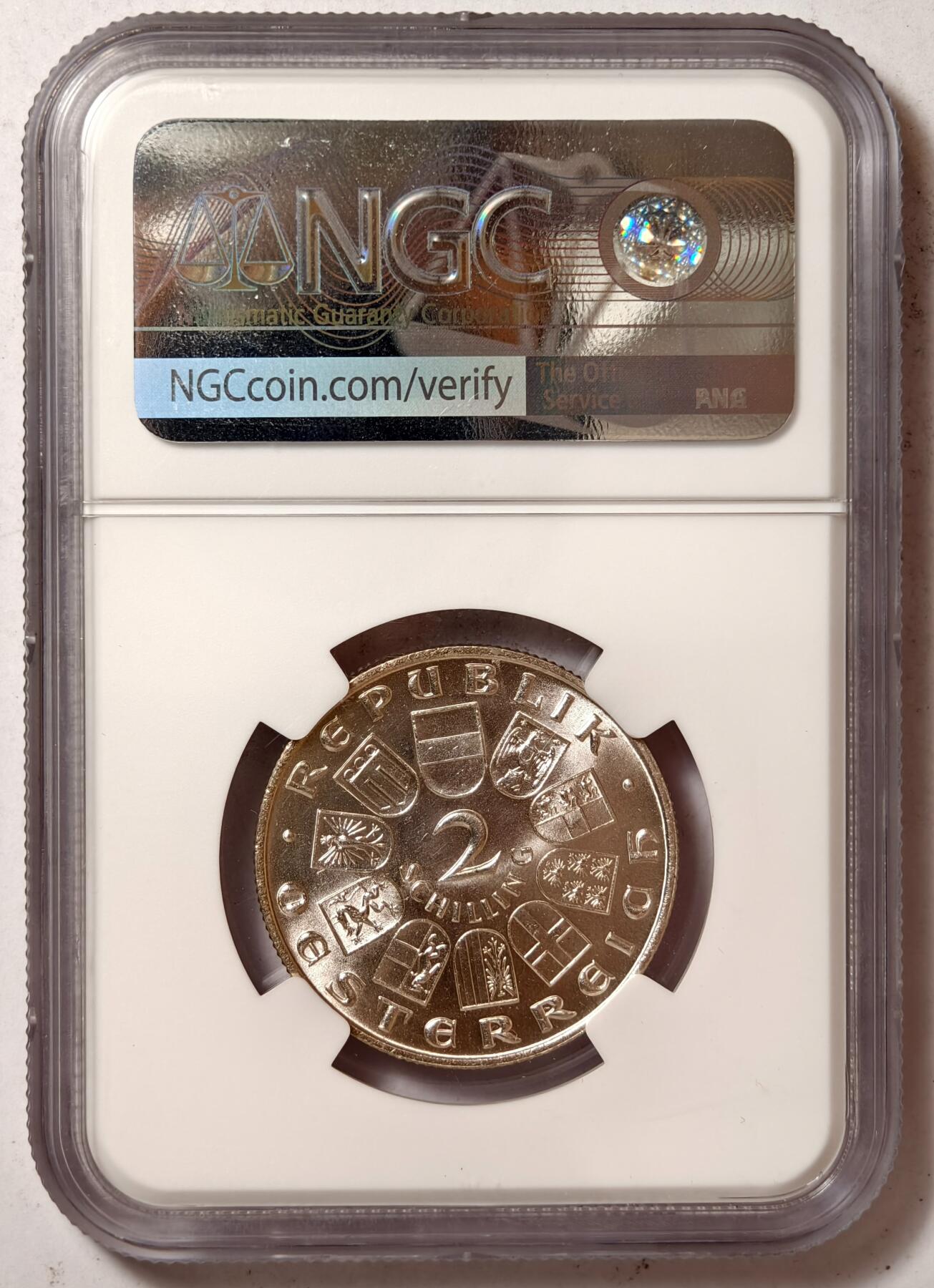 紫瑗钱币——第464期 奥地利 1933年 伊格纳兹·塞佩尔 2先令 银币 NGC MS63