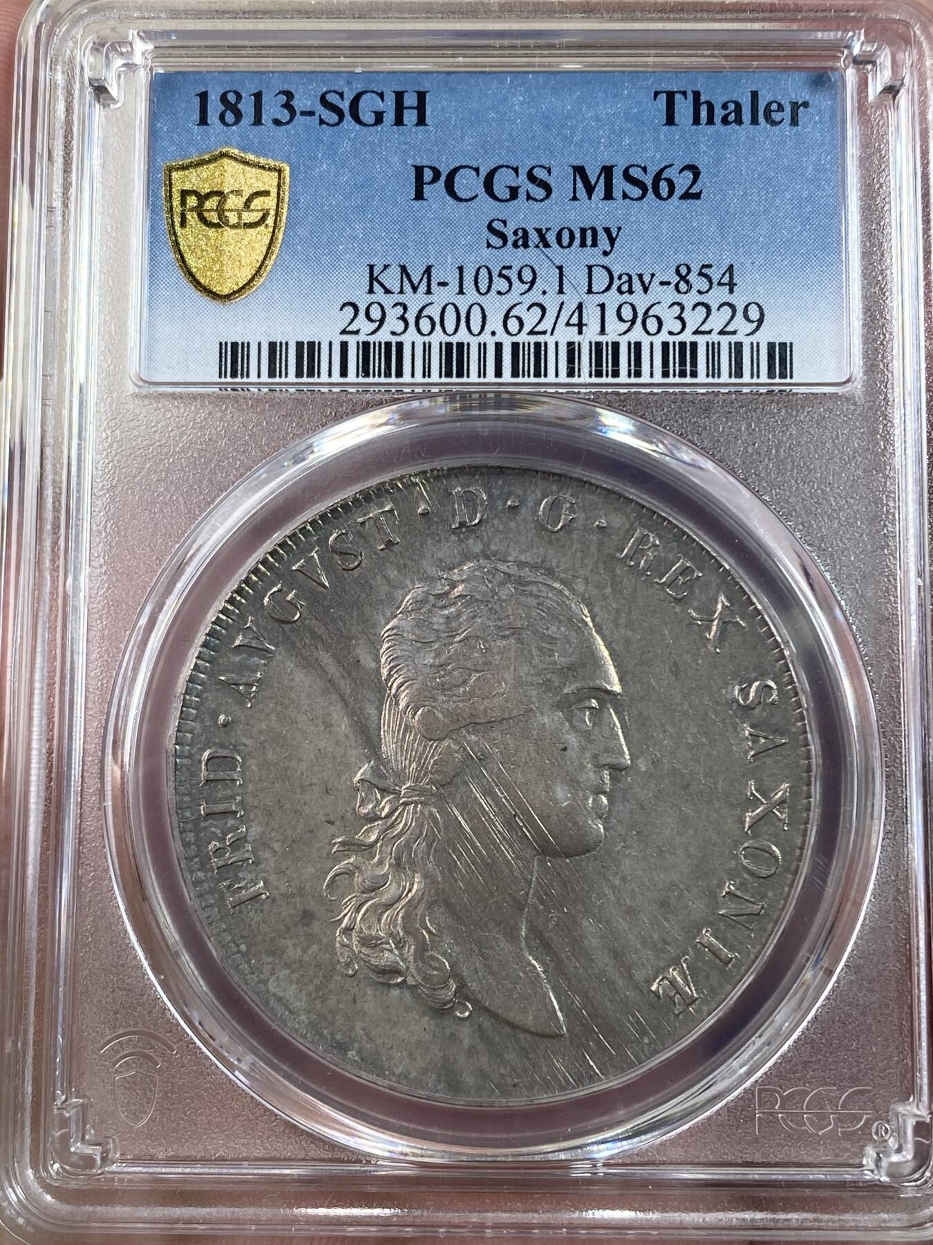 万国钱币拍卖第028期（花前月下●同享良章美币） PCGS MS62 1813年德国萨克森皇冠大泰勒 原味深红色欧洲老包浆