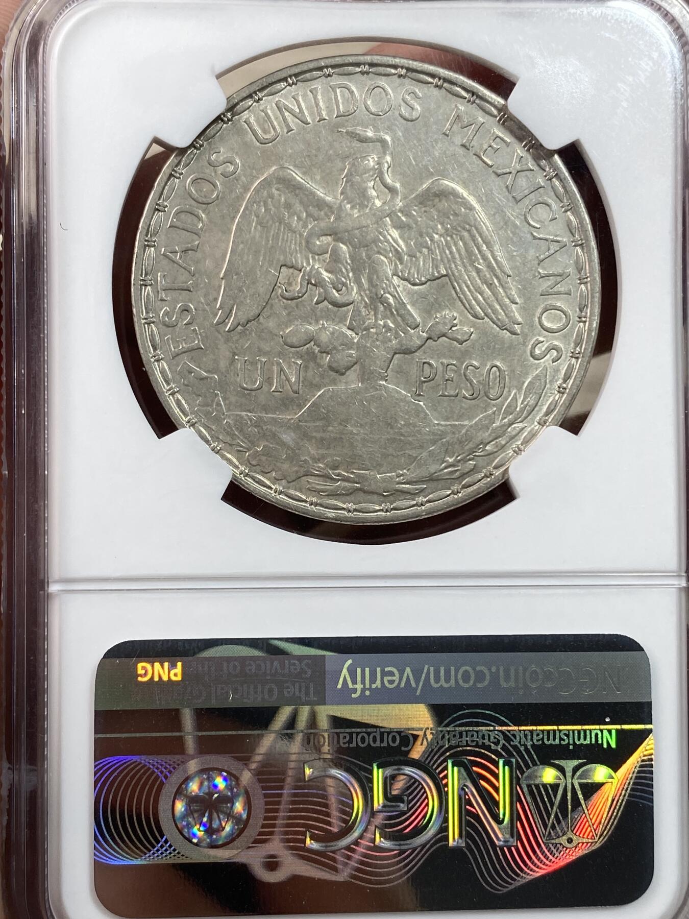 万国钱币拍卖第028期（花前月下●同享良章美币） NGC AUD 1910年墨西哥女神骑马1比索鹰洋大银币 名誉品种 近年来涨幅较大