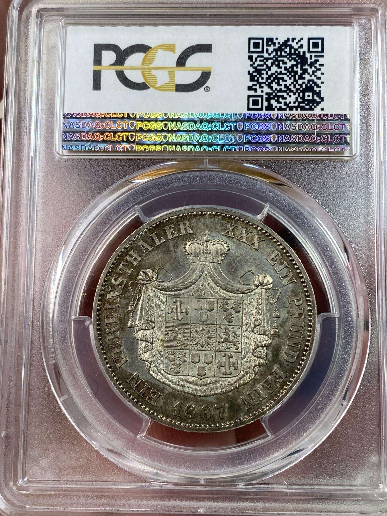 万国钱币拍卖第028期（花前月下●同享良章美币） PCGS MS64 1867年德国瓦尔德克-皮埃蒙特流通1泰勒 难度极大的小邦品种 两年发行 原汁原味的状态 发丝根根可数 PCGS唯一亚军 更高分仅一枚