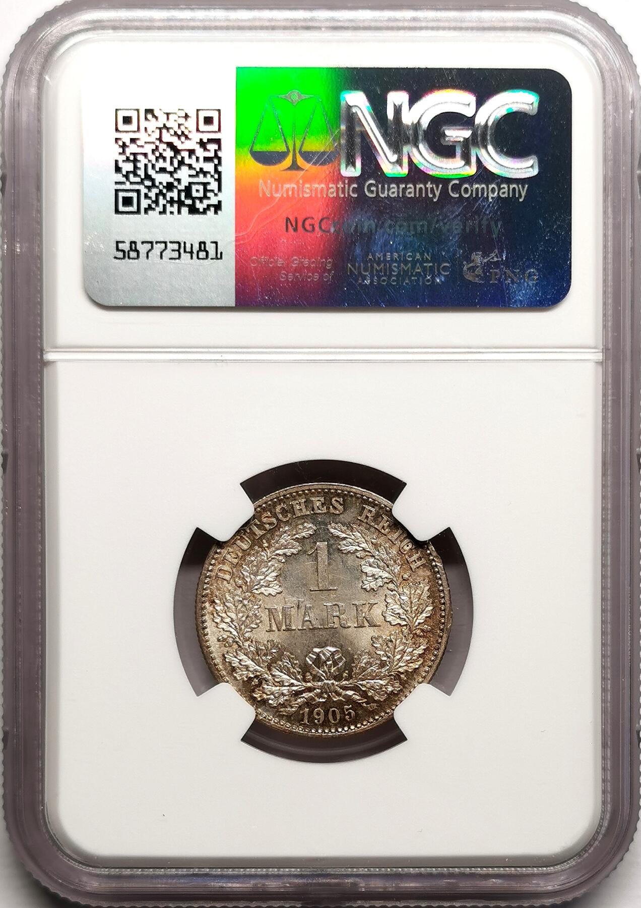 凡希社世界钱币微拍第二百七十五期 1905G德国银马克美包浆NGC-MS64