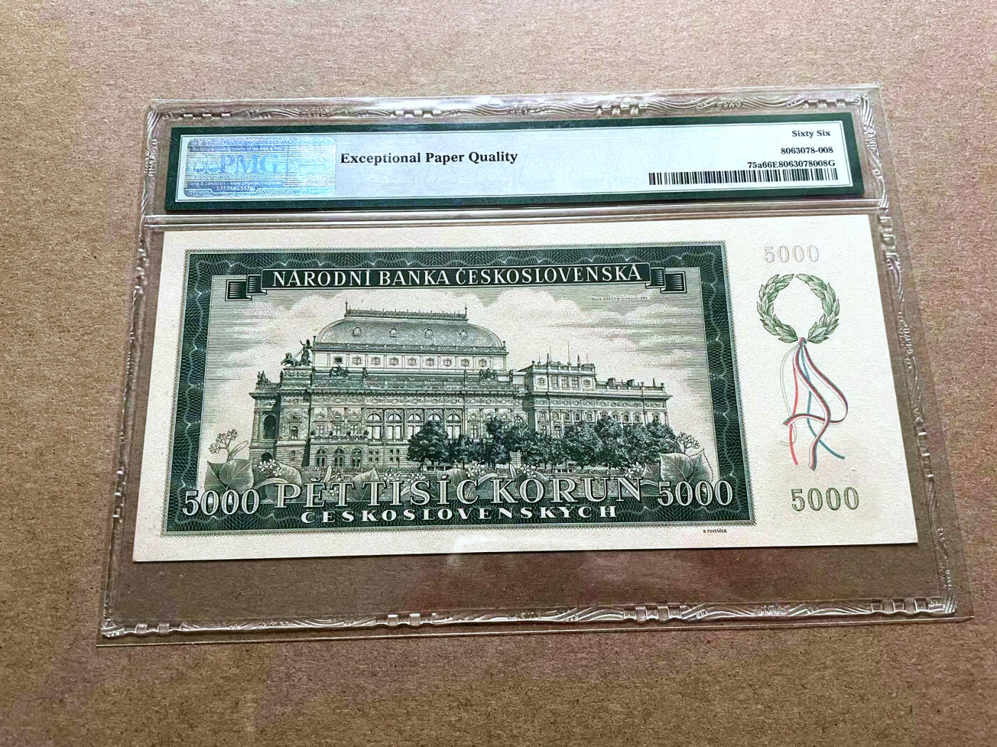 【Blue Auction】✨世界纸币精拍第500期盛典——白金之夜🔥🔥🔥 C-【实钞亚军分】捷斯 1945年5000克朗 PMG66EPQ 大票幅 音乐家斯塔美那 热门升值品种