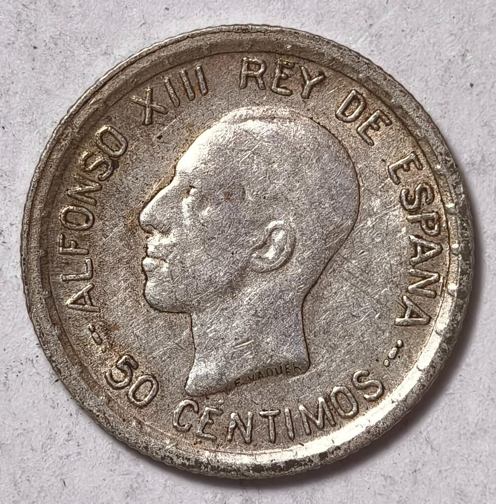 紫瑗钱币——第374期拍卖 西班牙 1926年 阿方索十三世 50分 2.5克 0.835银